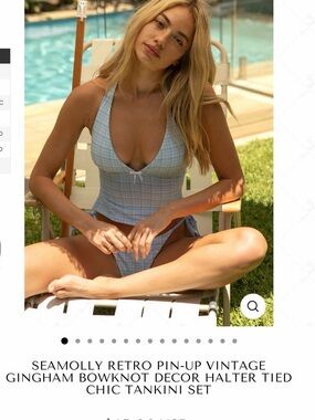 Seamolly Retro Pin-Up Gingham Halter Tankini in Light Blue